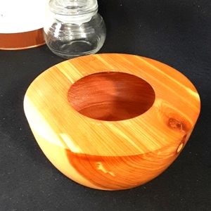 Signed Dennis Kranz hand turned red cedar wood bowl dish